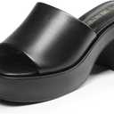 DREAM PAIRS High Chunky Platform Heels for Women Fashion Comfort Slip on Square Open Toe Block Heel Sandals (8, Black-pu)