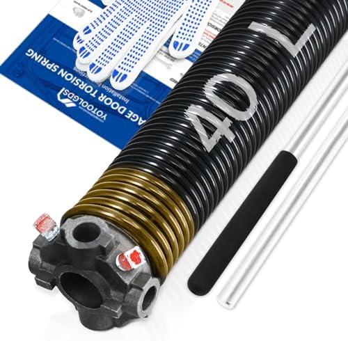 YoToolGDS Left Hand Wind（Black Cone）2" Garage Door Torsion Spring with Non-Slip Winding Bars & Gloves, High Precision Electrophoresis Black Coated, for Replacement, MIN 16,000 Cycles (0.250x2''x40'')