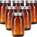 eleganttime Amber Glass Mason Jars 32 oz Wide Mouth with Airtight Lids and Bands 6 Pack Large Glass Canning Mason Jars Quart,Great for Canning Jar Pickle Fermenting Jam Jar