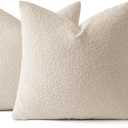 MIULEE 24x24 Inch Decorative Euro Sham Pillow Covers for Couch Bed Set of 2 Textured Boucle Neutral Throw Pillow Covers Natural Beige Ivory Accent Solid Pillowcases Sofa Living Room Home Decor