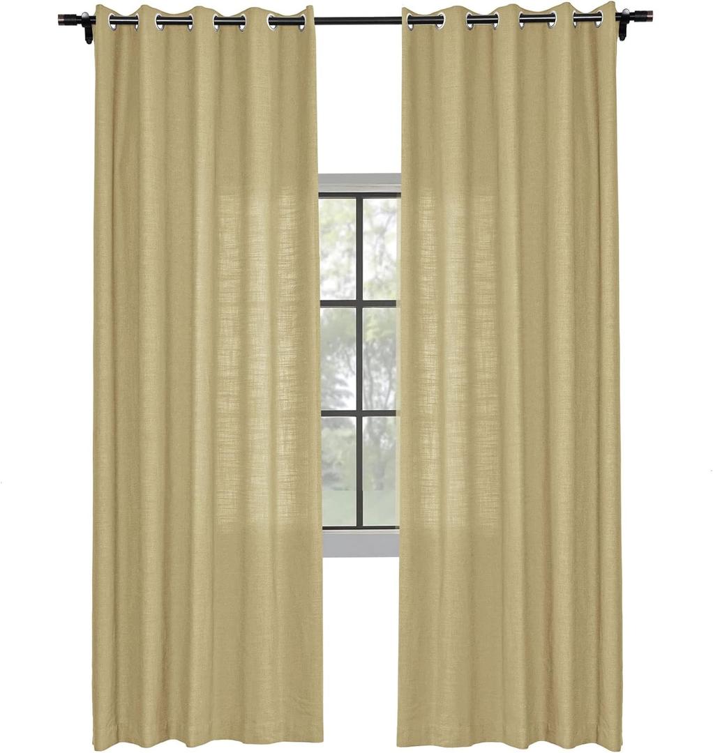 66 W x 95L Inches Natural Linen Blended Curtains with Anti Rust Grommets Extra Long Curtain Panels for High Ceilings Room Darkening Draperies Window Panels Drapes (New Wheat, Set of 2)