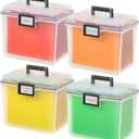 IRIS USA File Box WeatherPro Portable File Organizer Plastic File Box for Letter File w/Organizer-Lid, Durable Lid and Gasket Seal, Secure Latching Buckles, Stackable, Lockable, Clear 19 Qt. 4 Pack