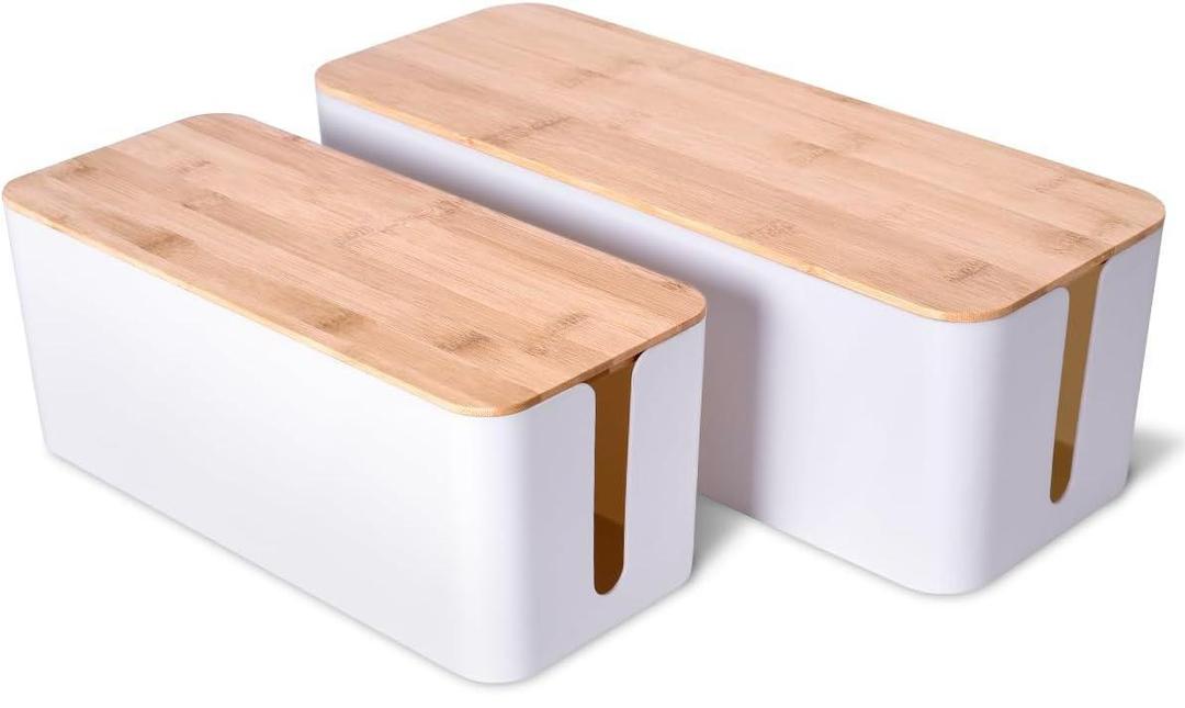 Cable Management Box Cable Management Kit for Power Strip to Hide Wires,Cord Organizer Boxes,Safe ABS Material Wire Organizer of Cable Clips Sleeve for Home & Office,3Pack-128PCS/White