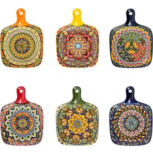 Henten Home Ceramic Square Bowls with Handle, Porcelain 17 oz Salad Bowls Set of 6, Colorful Serving Bowl for Snack, Dishwasher & Microwave Safe