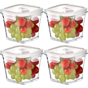4 Cup Square Glass Food Storage Container with Lids, Square Glass Soup Container with Airtight Lids, 32 OZ Food Prep Bowls for Leftovers, Salad, Microwave Fridge Dishwasher Safe (4 Pack)