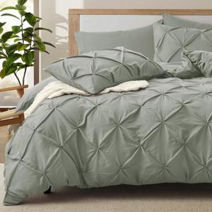 VACVELT 5 Piece Pinch Pleated Duvet Cover King Size Set, Light Gray Pintuck Duvet Cover with Zipper & 8 Ties, Shabby Chic Microfiber + 2 Pillow Shams + 2 Pillowcases, No Comforter