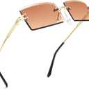 FEISEDY Vintage Rimless Sunglasses Rectangle Frameless Candy Color Glasses Women Men B2642 (03 Tea)
