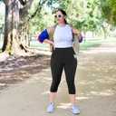 MOREFEEL Capri Plus Size Leggings for Women with Pockets-Stretchy Tummy Control High Waist Workout Black Yoga Pants 3XL Plus