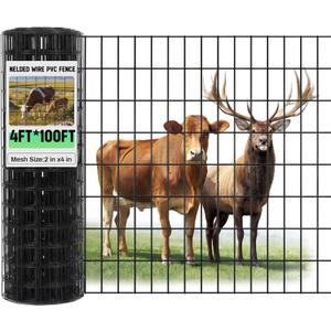 Gisafai 48in x 100ft Welded Wire Fence, 2 Inch x 4 Inch 16 GA, Galvanized Metal Garden Fence Roll Wire Mesh Netting for Goat Deer Cattle Animal Enclosures and Yard Vegetable Plant Protection,Black