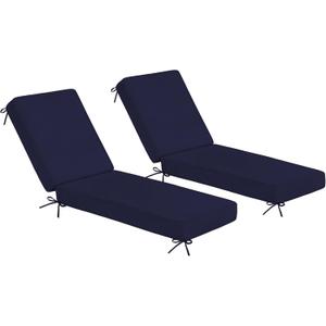 Sundale Outdoor Olefin Chaise Lounge Cushion Set of 2, Water-Resistant Patio Lounge Chair Cushion, Thick Lounger Pad with 8 Straps Navy Blue, 72 x 21 x 4 Inches