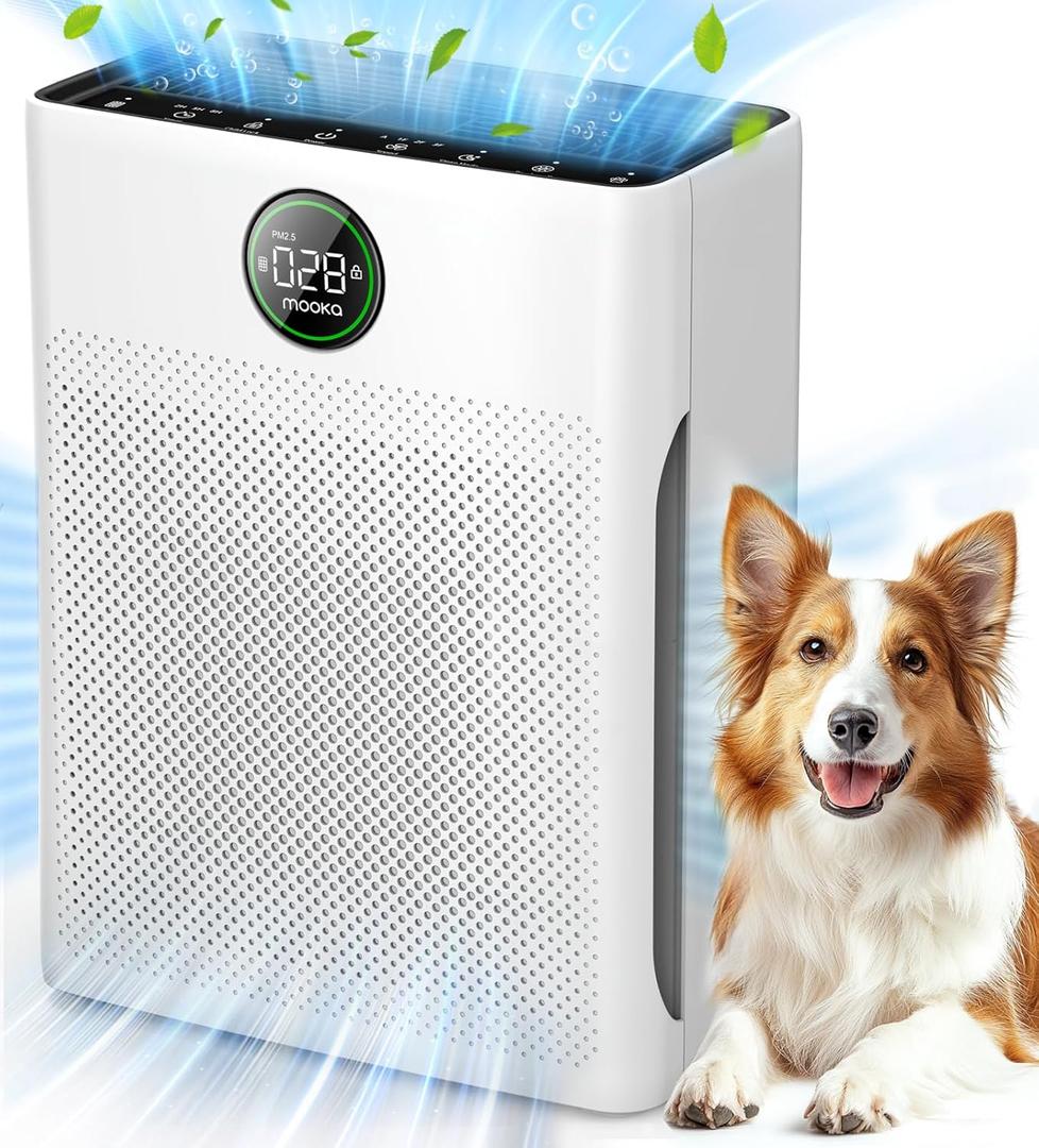 Air Purifiers for Home Large Room up to 2200sq.ft, MOOKA Air purifier for Home Pets with Washable Filter, PM 2.5 Display Air Quality Sensor Air Cleaner for Bedroom, Dorm room, Pets, Office, PR1 (White)