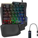 CHONCHOW One Handed Gaming Keyboard Rainbow LED Light Up, 35 Keys Protable Mini Single Hand Keyboard with Wrist Rest, Ergonomic Wired One Hand Keyboard for Xbox PS4 PS5 PC Laptop with USB Hub