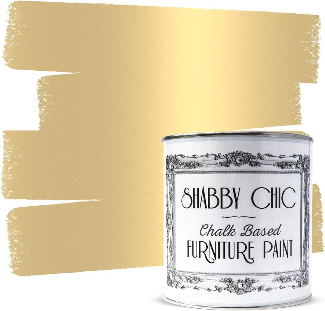Shabby Chic Chalk Furniture Paint: Luxurious Metallic Paint, Craft Paint for Home Decor, DIY, Wood Cabinets - All-in-One Paints with Shiny Metallic Finish [Antique Gold] - (8.5 oz Covers 32 sf)