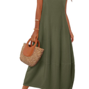 MEROKEETY Women's Casual Maxi Sundress 2025 Summer Beach Dress Scoop Neck Sleeveless Loose Tank Dress, L