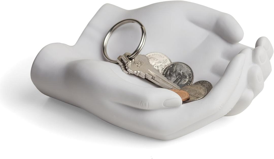 Danya B. CSK8076 Handle with Care Hands Holder, White Poly Resin Decorative Tray, Key Ring Jewelry Candle Trinket or Candy Dish, 5.25" W