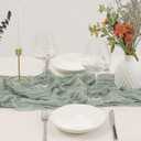 DOLOPL 8PCS St. Patricks Day Table Runner Sage Green Cheesecloth Boho Gauze 13.3ft Rustic Sheer Runner 160inch Long for Wedding Bridal Baby Shower Party Decorations