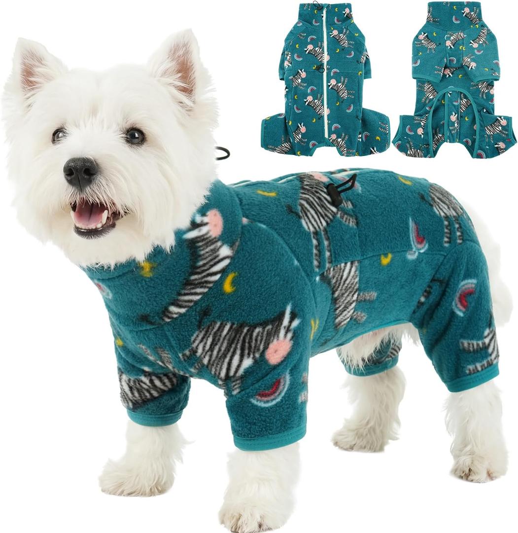 ROZKITCH Dog Pjs for Small Dogs, Soft Fleece Pet Pajamas, Warm Windproof Cold Weather Jacket Vest with Reflective Zipper Drawstrings, Jumpsuit Apparel Outfit Clothes for Medium Zebra S (S(Back Length:16"))