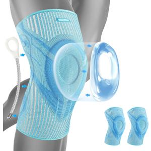 Welnove Knee Brace Sleeves for Pain Relief - Compression Knee Support with Side Stabilizers & Patella Gel Pad for Women, Men - Ideal for Workout, Joint Pain, Runner, Climbing - (2 Pack Blue) (Medium)
