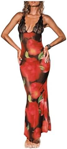 GORGLITTER Women's Lace Mesh Bodycon Maxi Dresses Y2K Open Back V Neck Sleeveless Summer Beach Fishtail Long Dress Size S