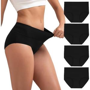 INNERSY Women's Cotton Underwear High Waist Ladies Briefs Full Coverage Panties 4-Pack, Medium