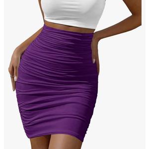 Afibi Women's Elastic High Waist Ruched Bodycon Stretch Club Pencil Midi Skirt L