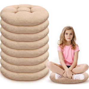 Fumete 8 Pcs 16 Inch Round Floor Cushions for Kids and Toddlers, Flexible Seating Classroom Furniture Floor Pillow for Home, Daycare, Preschool, Yoga and Meditation (Flax)