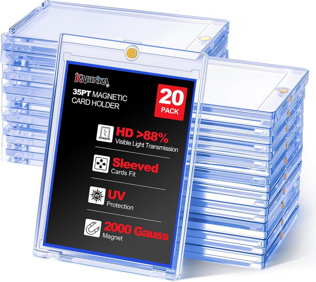 Kabinka 35PT Magnetic Card Holder Fits Sleeved Cards, One Touch Holder for Trading Cards, Crystal Clear UV Protectors for MTG, PTCG, Sports, Baseball Card, Hard Plastic Display Case (20-Pack)