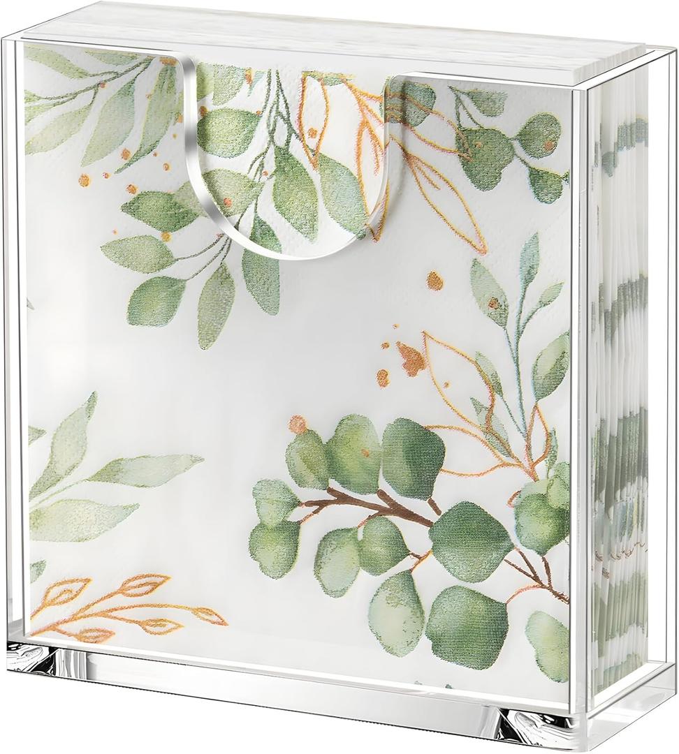 Clear Acrylic Napkin Holder for Table, Elegant Non-Slip Guest Towel Tray for Bathroom, Waterproof Vertical Tissue Dispenser for Kitchen, Dining, Bar, Office or Restaurant Square with rounded corners