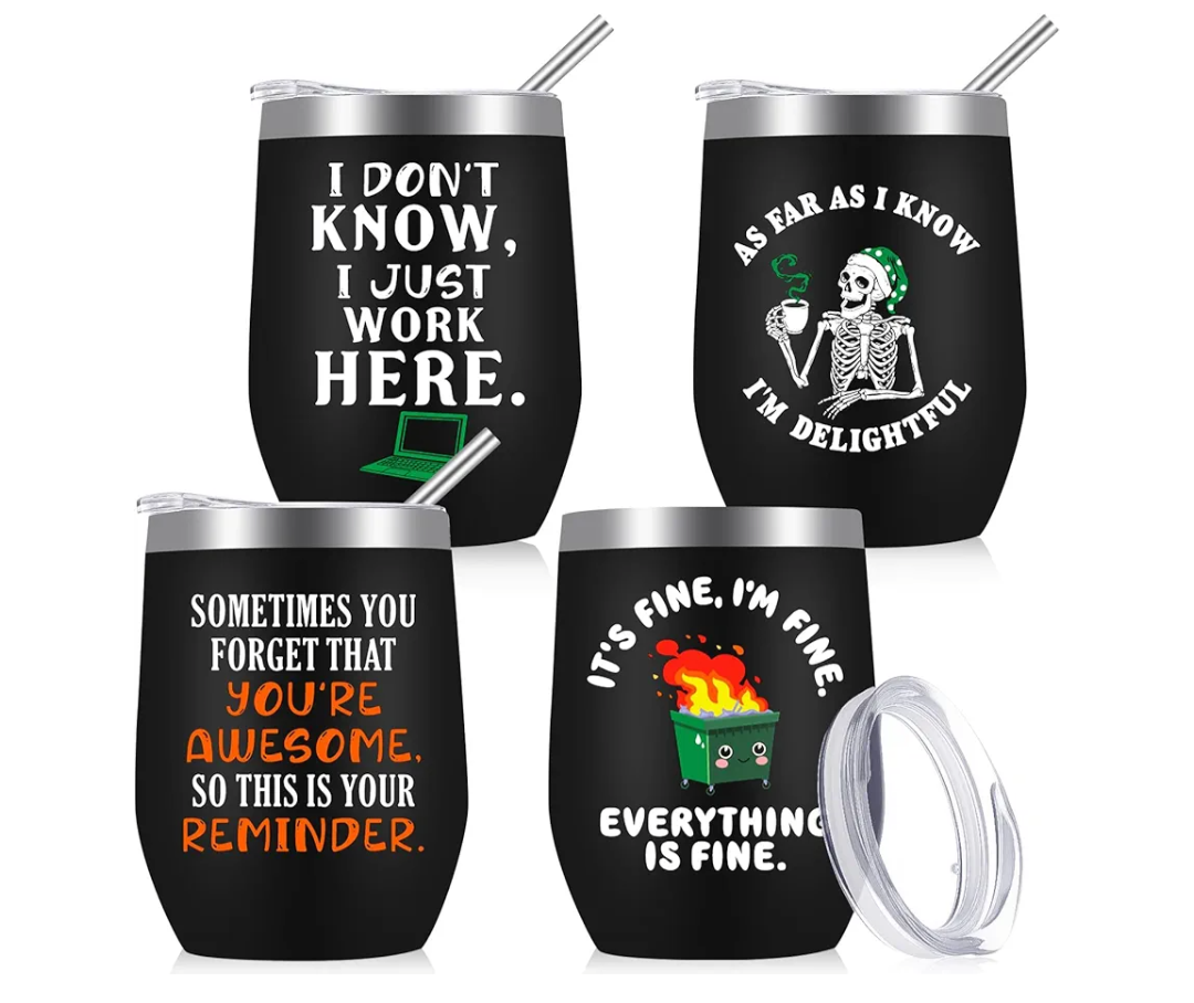 Patelai 4 Pcs Valentines Office Tumbler Gifts 12 oz Stainless Steel Tumbler with Lid Funny Dumpster Fire Insulated Cup for Women Coworker Employee Staff Teacher Nurse Valentines Team Appreciation