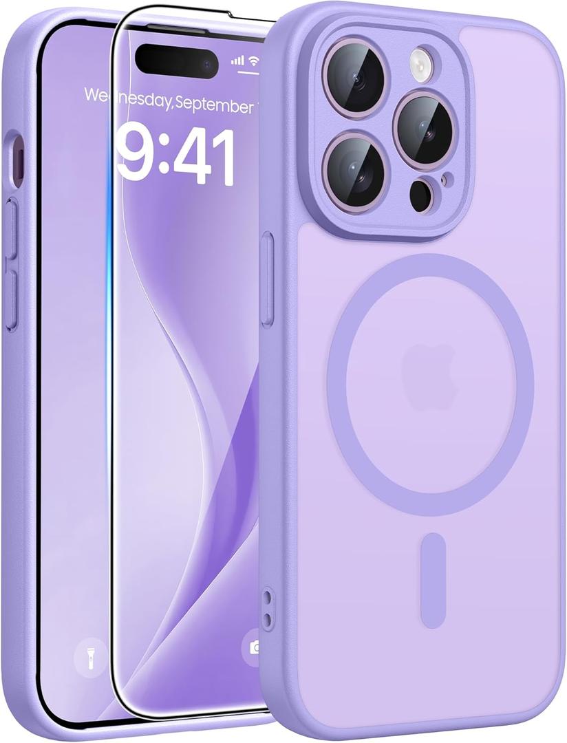 FNTCASE for iPhone 14 Pro Max Case: [Compatible with Magsafe] Translucent Matte Cases with [Full Camera Protection] [Screen Protector] Military Grade Shockproof Protective Phone Cover - Light Purple