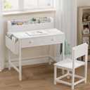 BOLUO White Kids Desk and Chair Set for 5-8 Year Old, Small Child Desk with Fabric Drawer, Children Study Table with Storage Girls Boys