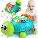 Ussybaby Baby Crawling Toys 6 to 12 Months, Infant Turtle Musical Toys with Phone Hand DrumBaby 7 8 9 10 11 Months 1-2 Year Old Boy Girl Gift Green