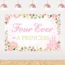 Four Ever a Princess Birthday Decorations Backdrop 5 * 3ft, Princess 4th Birthday Party Decorations Backdrop Banner for 4 Year Old Girl Birthday
