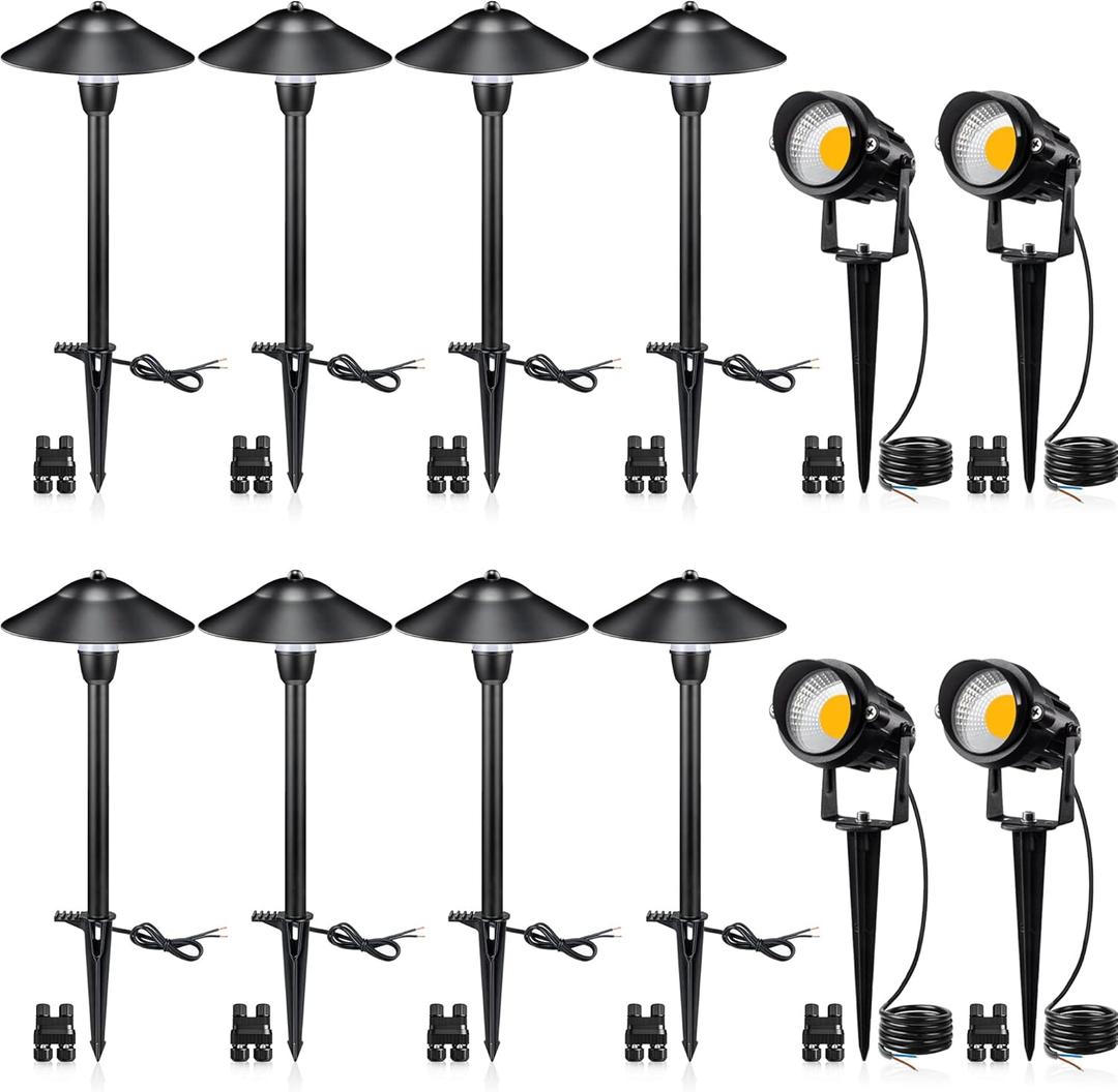 SUNVIE LED Low Voltage Landscape Lighting 12V Landscape Lighting Kit with Connectors, Low Voltage Pathway Lights with Spotlights, Aluminum Pathway Lights Wired Waterproof for Patio Yard Garden, 12 Pack