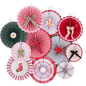 Christmas Hanging Paper Fans Decoration Hanging Christmas Decorations Classroom Red Green White Wall Decorations Paper Fans with Candy Bow for Xmas Winter Wall Ceiling Party Holiday