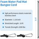 2PCS 10' Foam Water Pad Mat Bungee Cord, Floating Mat Bungee Cord with 2 Stainless Hooks, Floating Water Mat Tether, Foam Lake Mat Cord Secure Mooring Prevent Drifting Away