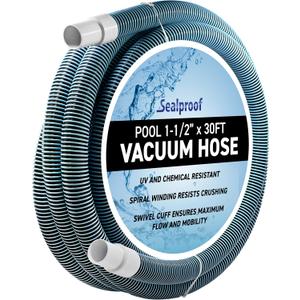 Swimming Pool Vacuum Hose 1-1/2" x 30-Ft, Swivel Cuff Kinkproof Design, Made in USA, Connects to Vacuum Head, Skimmer, Filter Pump for Cleaning In Ground and Above Ground Pools