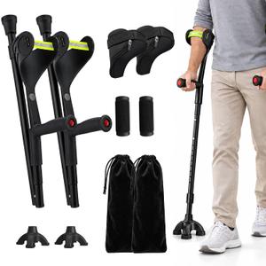 Forearm Crutches for Adults, Heavy-Duty Aluminum Foldable Pair with 2 Bags