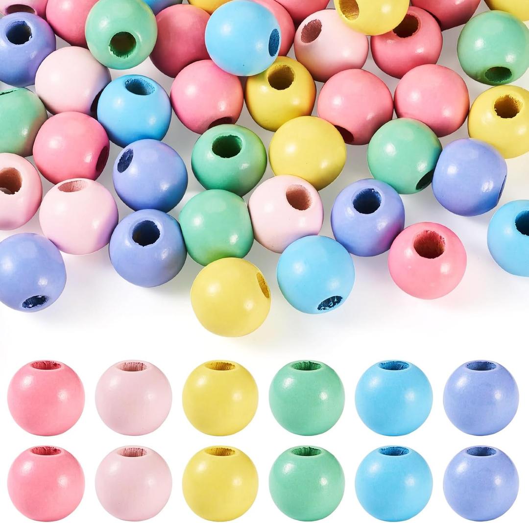 50Pcs Wooden Beads for Crafts, 25mm Colored Wooden Beads Dyed Wood Beads Large Hole Round Wood Spacer Beads Wooden Hair Beads for Garland Jewelry Making Holiday Party Decoration (Mix Colors)
