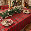 Softalker Christmas Checkered Tablecloth for 8 Foot Rectangle Table - Red Buffalo Plaid Linen Cotton Gingham Xmas Table Cloth, Winter Farmhouse Table Decoration for Dining Party Holiday, 54 x 120 Inch