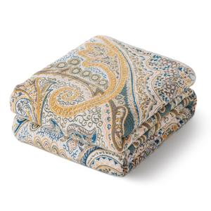 100% Cotton Boho Throw Blanket for Home Decor – Classic Farmhouse Quilt Bedding, Muslin Blankets for Adults, Vintage Woven Decorative Blanket for Couch, Bed Layering Use, Paisley Pattern, 50"x60"