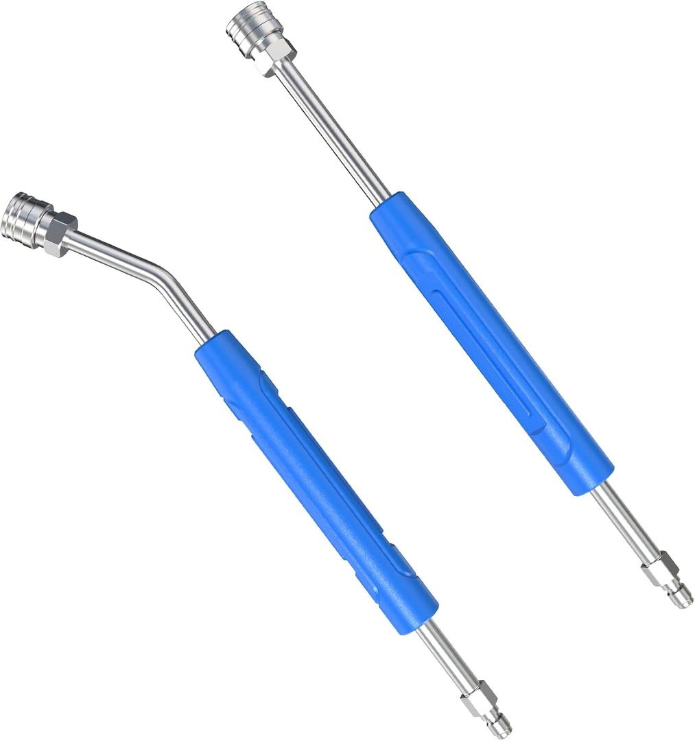17 Inch Pressure Washer Extension Wand, 4000 PSI Stainless Steel Power Washer Wand with Non-Slip Grip, 30 Curved & Straight Wand Set, 1/4" Quick Connect Car Wash Wand, 2 Pack
