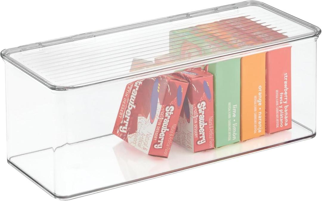 iDesign Plastic Stackable Hinged-Lid Storage Box for Kitchen, Bathroom, or Office - Clear