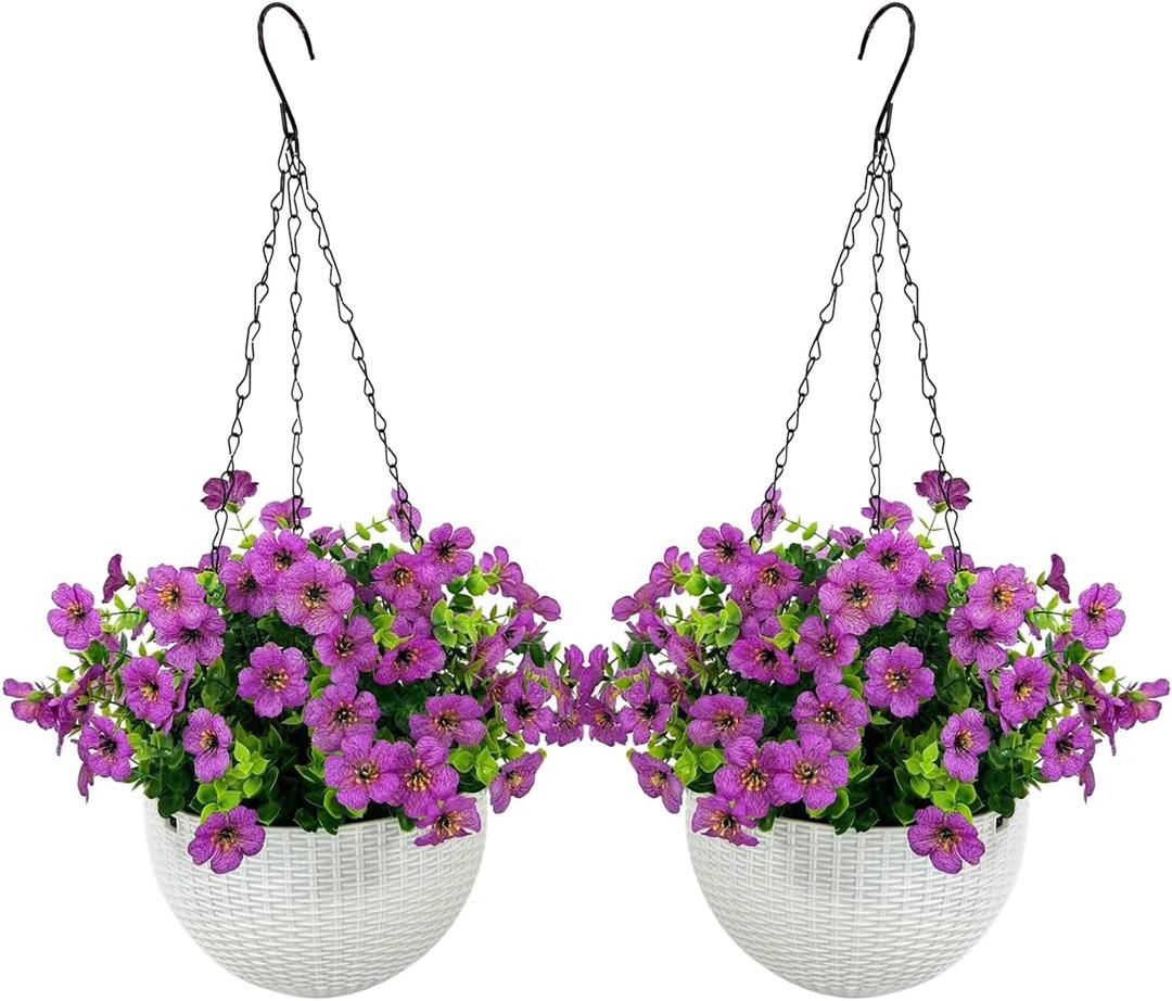 2 Set Outdoor Artificial Hanging Plants Flowers Basket for Fall Autumn, Faux UV Resistant Realistic Artificial Flower for Outside Porch Patio Balcony Garden Yard Home Decor