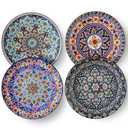 glowworm Dinner Plates Set of 4, 10.5 Inch Ceramic Plates for Steak, Dishes Set for Kitchen, Housewarming Gift，Microwave, Oven & Dishwasher Safe, Bohemian