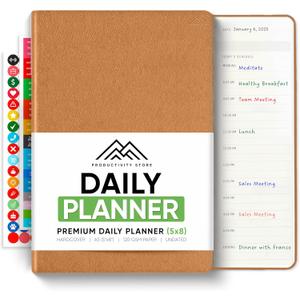 Daily Planner 2026 (5" x 8") - The Ultimate Daily Workflow Planner with Hourly Schedule & Task List to Achieve Your Goals by PRODUCTIVITY STORE (A5, Brown)