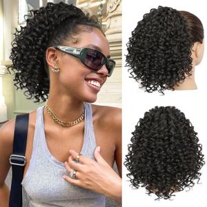 Lommel Ponytail Extension for Black Women,10 Inch Drawstring Ponytail for Black Women Curly Pony Tails Hair Extensions for Womens Afro Kinky Curly Hair Pieces for Daily Use(Brown Black)