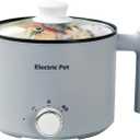 Electric Hot Pot:1.5 L Ramen Cooker, Dual Power Mini Portable Multi-Functional Lazy Pot for Pasta, Noodles, Egg, Soup, Non-Stick Noodle Cooker with Boil Dry Protection for Dorm, Office (Grey)