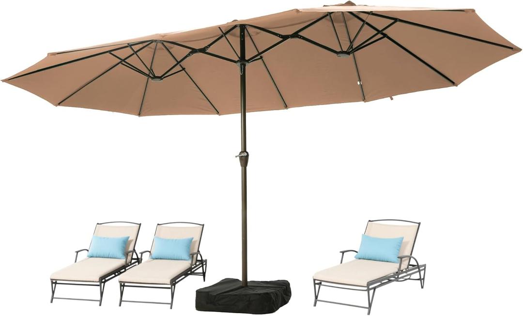 Ayge 15FT Patio Umbrella with Base,Large Outdoor Double-Sided Rectangle Umbrella with Crank Handle, Market Umbrella for Poolside Garden Deck Backyard Beach Pools,Beige