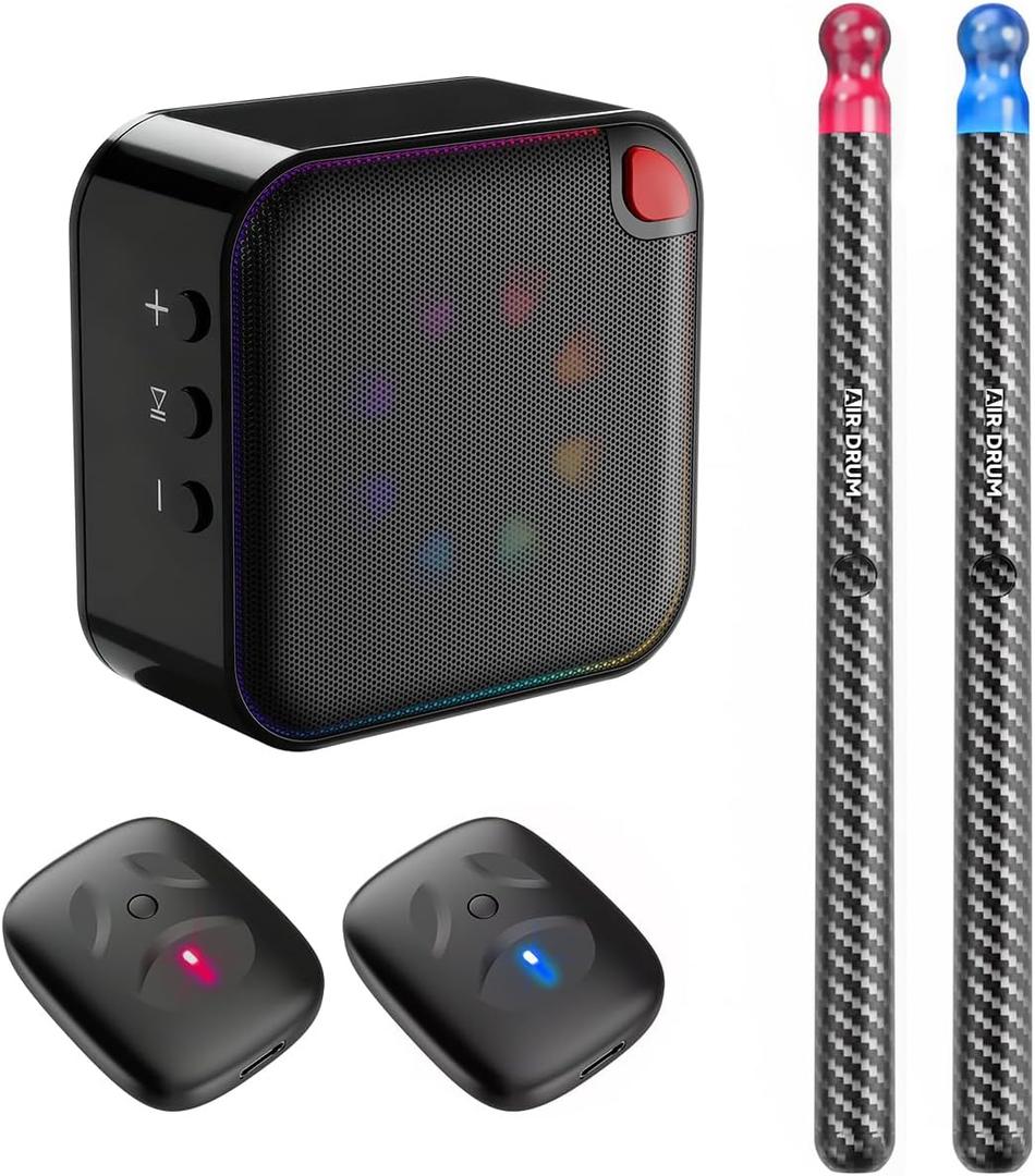 Upgraded Air Drumsticks with Speaker, Virtual Drum Sticks, Electronic Drum Set & Pedals & Bluetooth Adapter & 8 Sounds, 3D Motion Sensing RGB, for Home & Party Adults, Kids (Carbon Fiber Black)